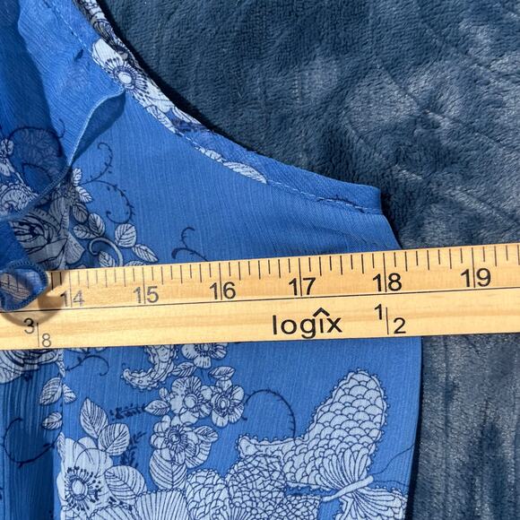 Brand New APT 9 Blue Floral Print Casual String Blouse Shirt Womans Size Medium - Picture 5 of 7